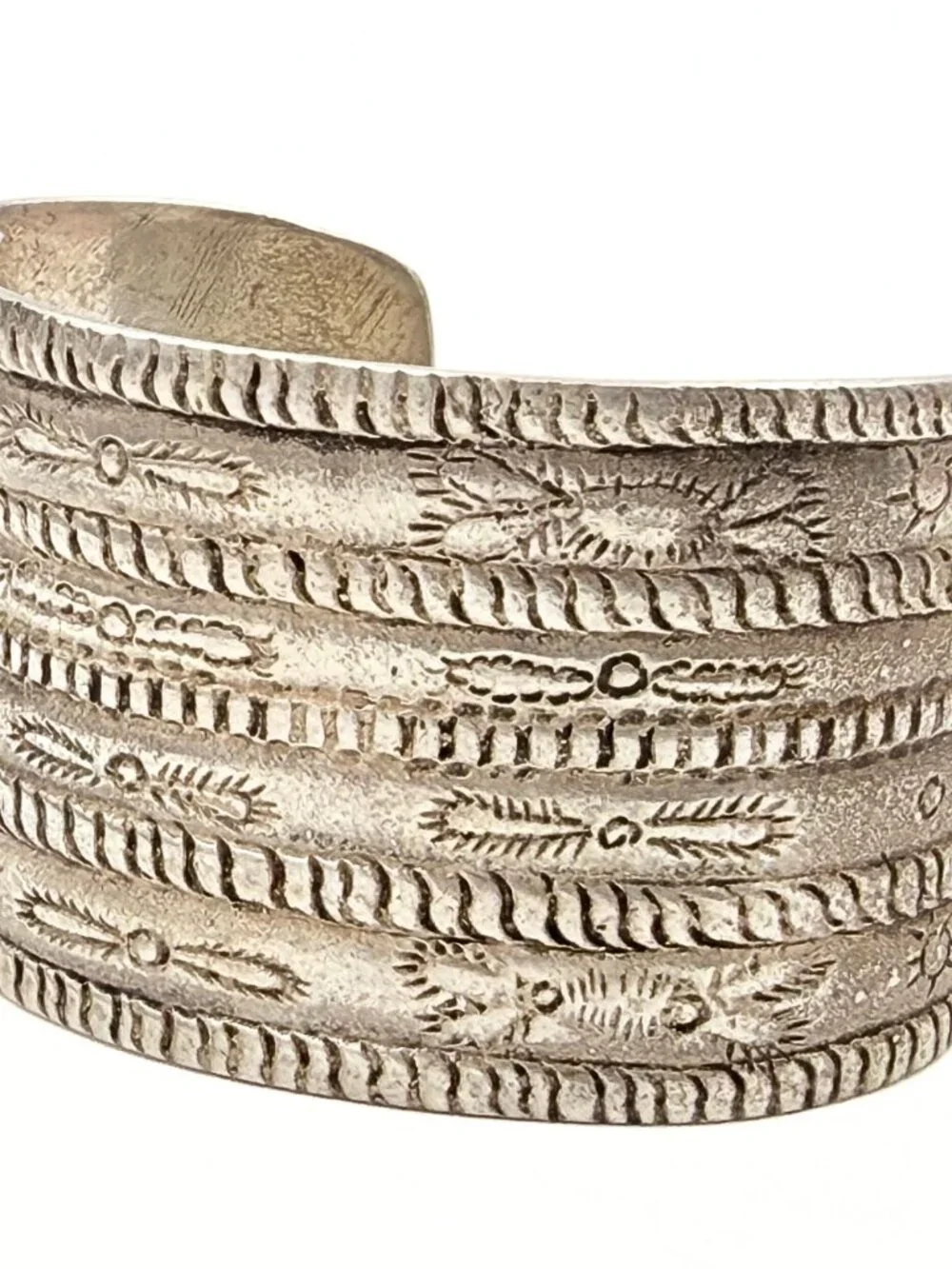 Native American Navajo Hand Stamped Wide Multi Row Sterling Silver Cuff Bracelet